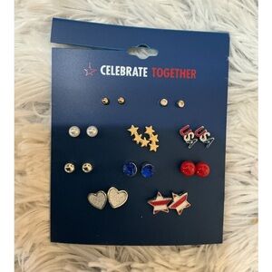 Celebrate Together Patriotic pierced studd post earrings set of 10 NWT
